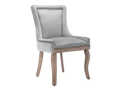 Juego de 4 sillas de comedor - asientos tapizados adornados con tachuelas decorativas y patas de madera maciza - terciopelo gris