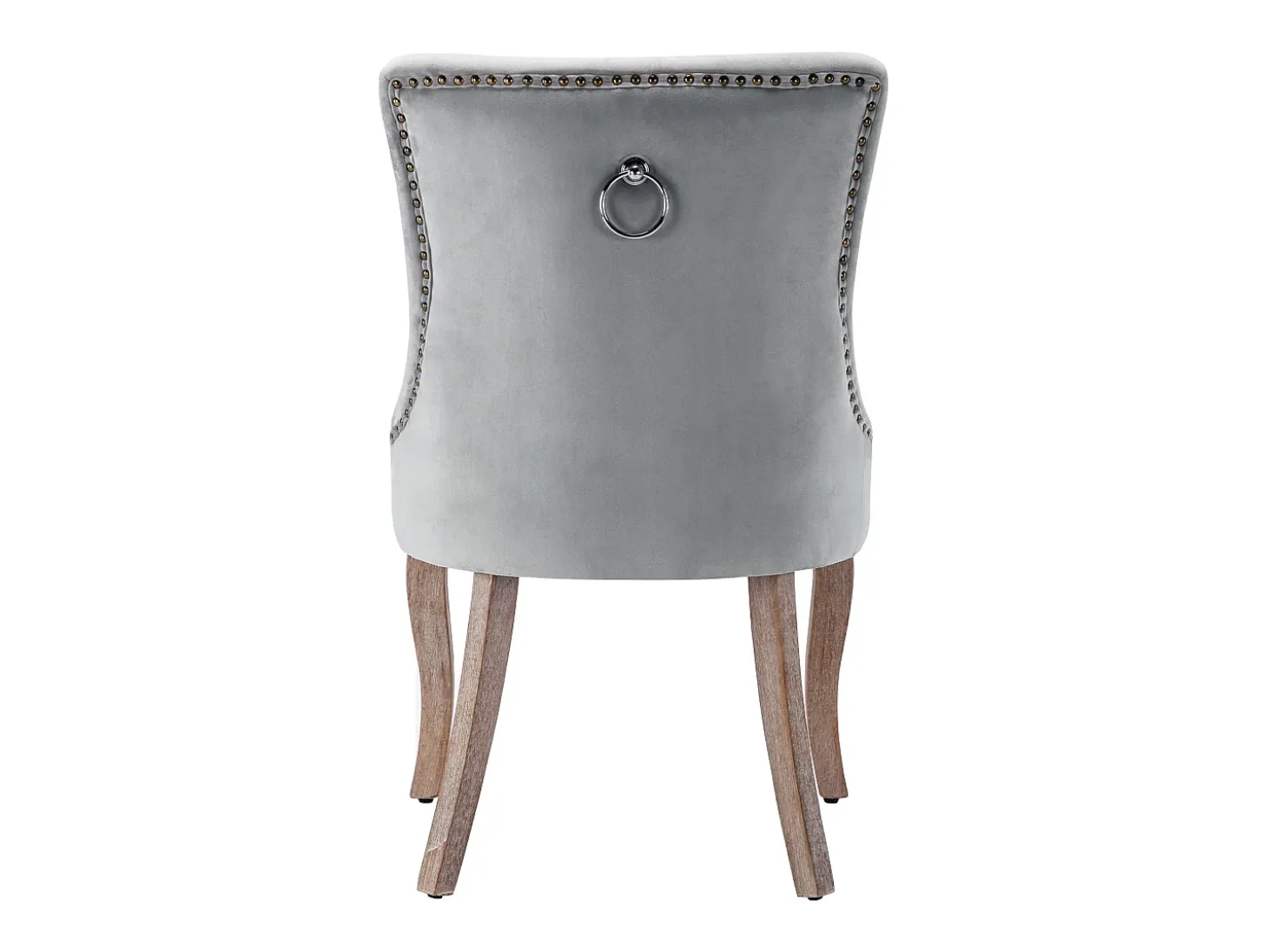 Juego de 4 sillas de comedor - asientos tapizados adornados con tachuelas decorativas y patas de madera maciza - terciopelo gris