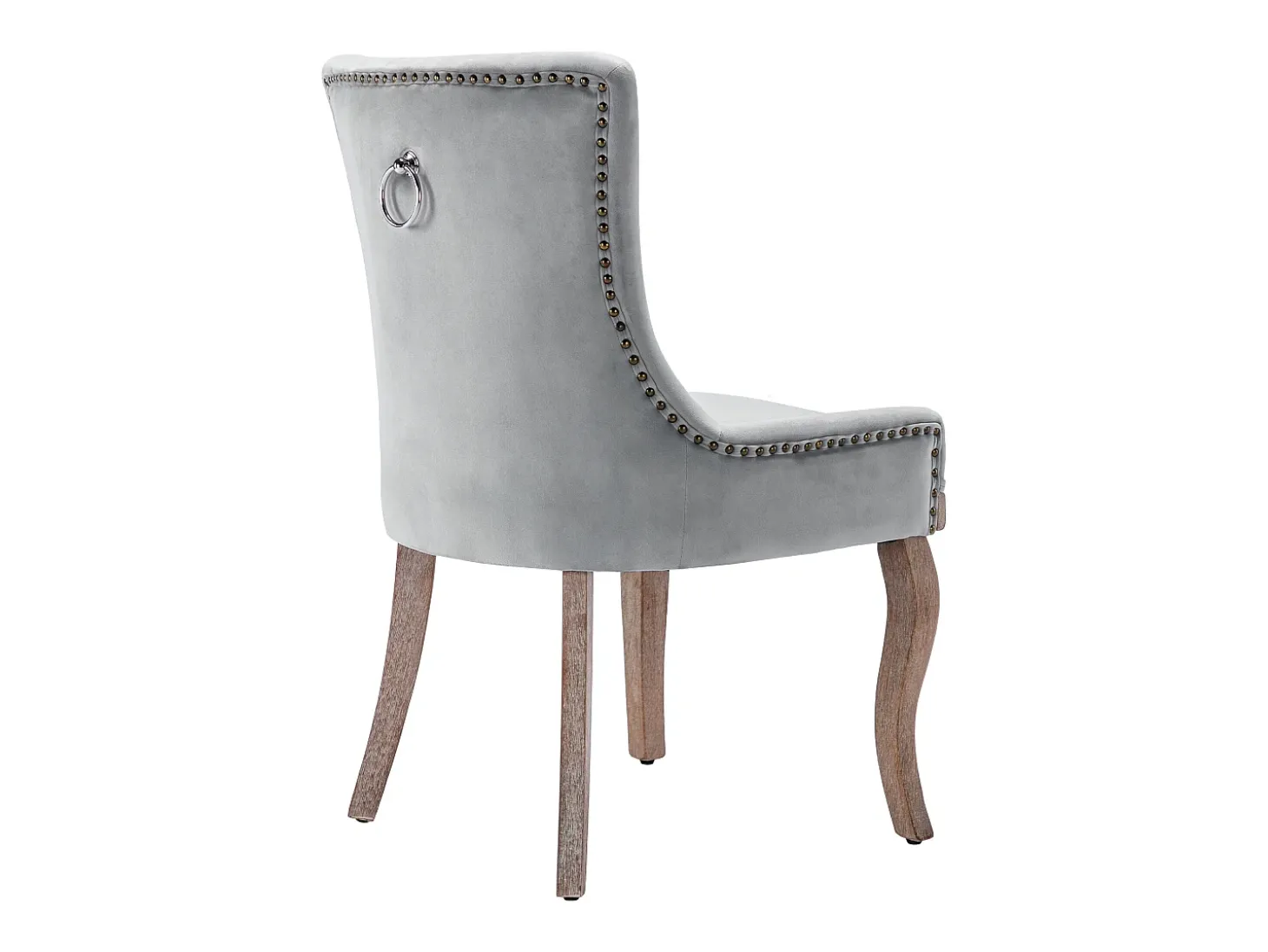 Juego de 4 sillas de comedor - asientos tapizados adornados con tachuelas decorativas y patas de madera maciza - terciopelo gris