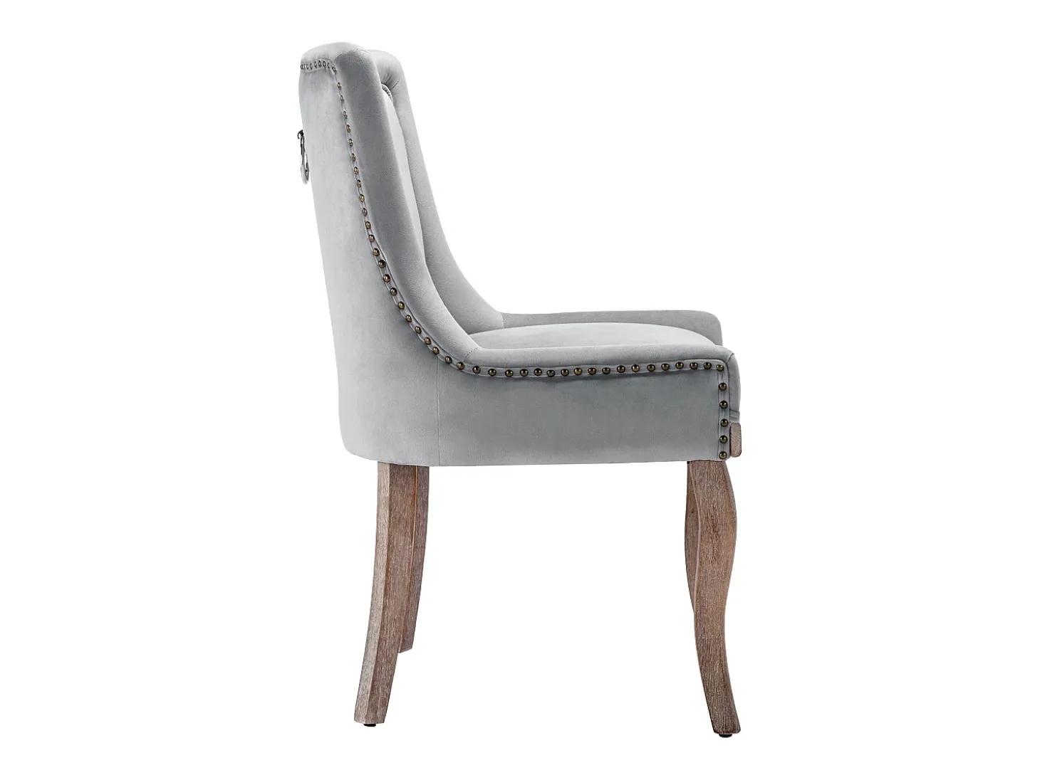 Juego de 4 sillas de comedor - asientos tapizados adornados con tachuelas decorativas y patas de madera maciza - terciopelo gris