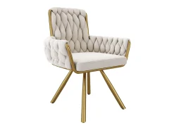 Juego de 4 sillas de comedor de terciopelo, giratorias 360°, con respaldo alto y reposabrazos, con base de metal, beige