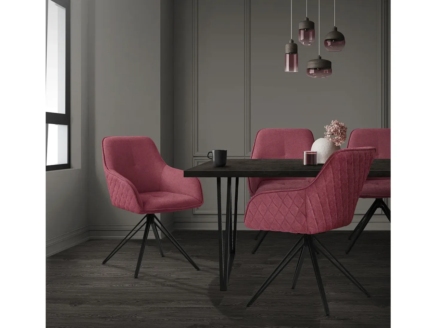 Juego de 2 sillas de comedor giratorias ML-Design en tela textil rosa viejo, silla de salón con reposabrazos/respaldo, silla giratoria de 360°