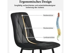 Juego de 4 sillas de comedor, color negro, diseño de silla tapizada, terciopelo sarga, con respaldo, patas de metal
