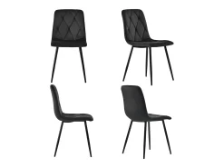 Juego de 4 sillas de comedor, color negro, diseño de silla tapizada, terciopelo sarga, con respaldo, patas de metal