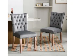 Juego de 2 sillas de comedor - silla de comedor de terciopelo gris - con respaldo acolchado y patas de madera