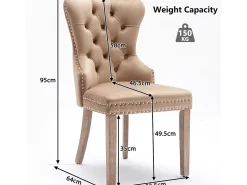 Juego de 4 sillas de comedor - sillas de salón con respaldo - asiento de terciopelo y patas de madera maciza - marrón