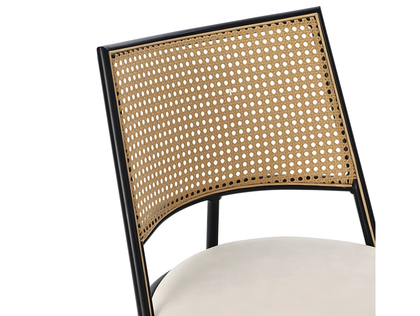 Juego de 6 sillas de comedor con cojín de piel sintética y respaldo de ratán PE - Negro