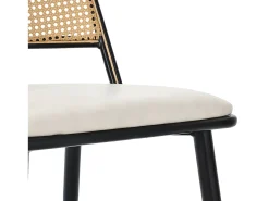 Juego de 6 sillas de comedor con cojín de piel sintética y respaldo de ratán PE - Negro