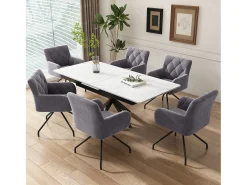 Juego de 2 sillas de comedor de terciopelo - 85 x 49 x 49 cm - sillón tapizado con 4 patas de metal - con soporte lumbar - gris