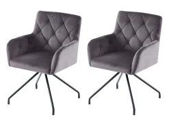 Juego de 2 sillas de comedor de terciopelo - 85 x 49 x 49 cm - sillón tapizado con 4 patas de metal - con soporte lumbar - gris