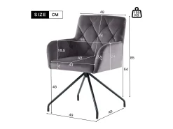 Juego de 2 sillas de comedor de terciopelo - 85 x 49 x 49 cm - sillón tapizado con 4 patas de metal - con soporte lumbar - gris