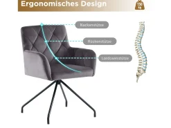 Juego de 2 sillas de comedor de terciopelo - 85 x 49 x 49 cm - sillón tapizado con 4 patas de metal - con soporte lumbar - gris