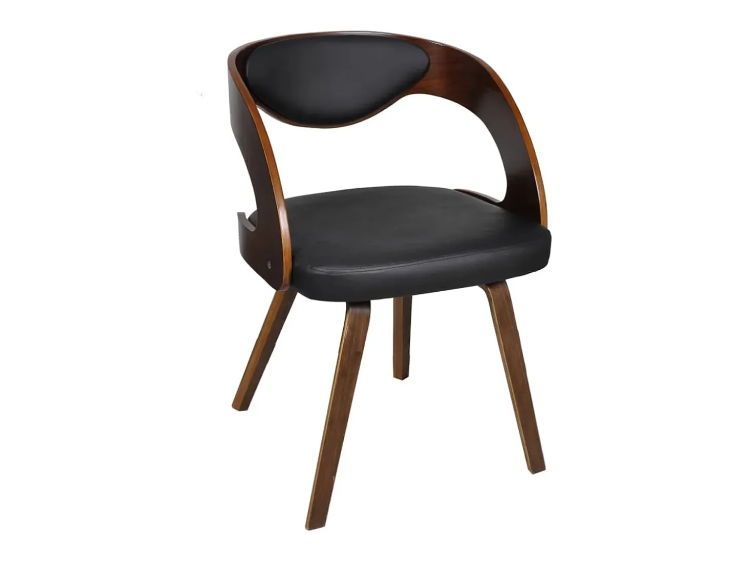 Juego de 4 sillas de comedor de madera curvada marrón y piel sintética.