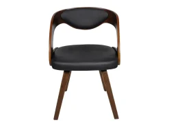 Juego de 4 sillas de comedor de madera curvada marrón y piel sintética.