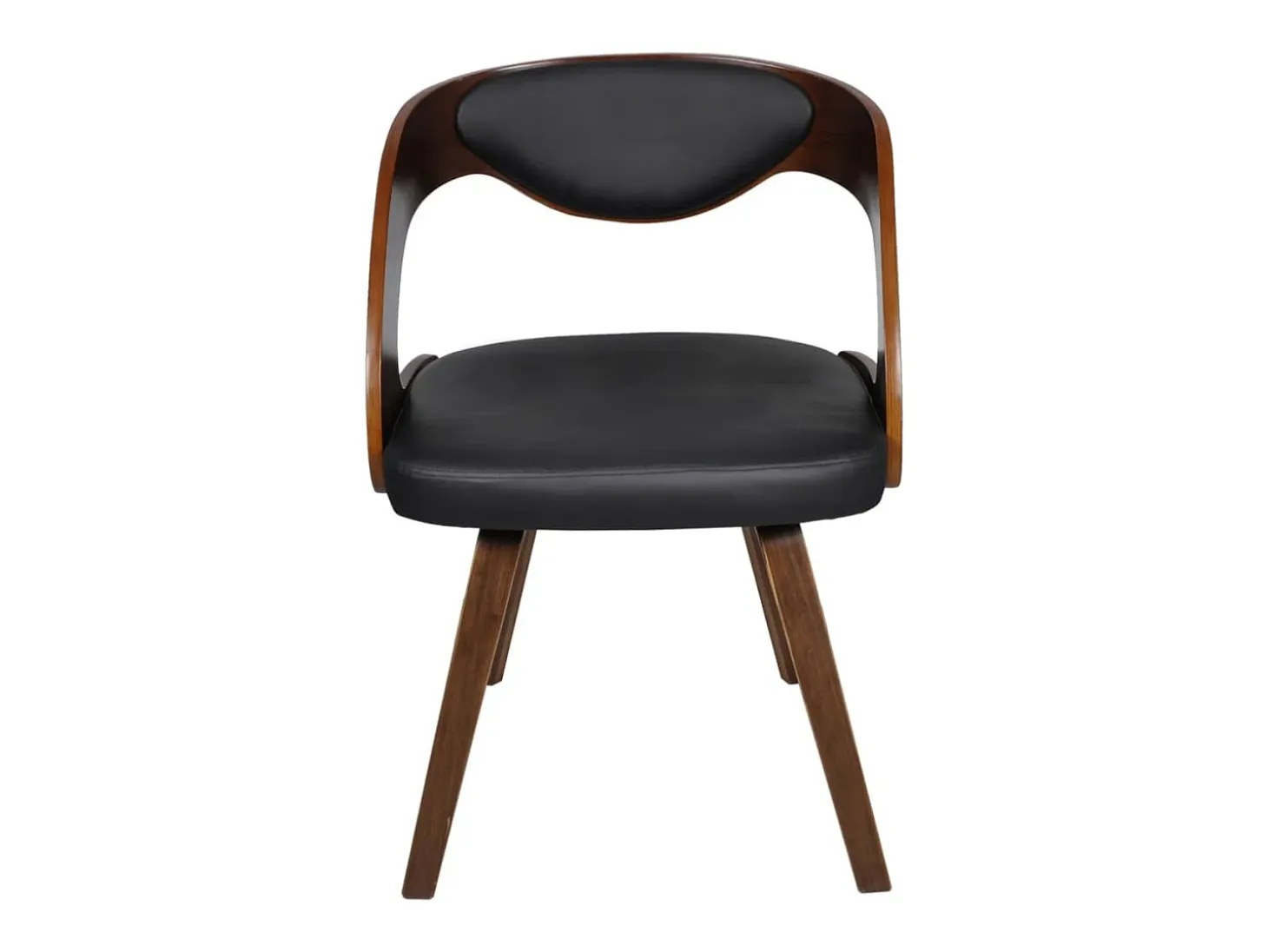 Juego de 4 sillas de comedor de madera curvada marrón y piel sintética.