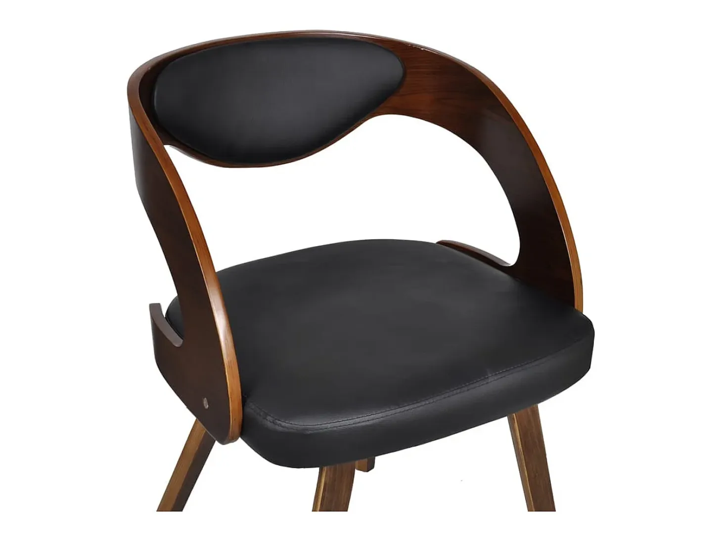 Juego de 4 sillas de comedor de madera curvada marrón y piel sintética.