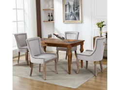Juego de 6 sillas de comedor - asientos tapizados adornados con tachuelas decorativas y patas de madera maciza - terciopelo gris