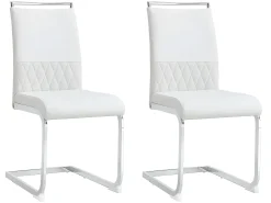 Juego de 2 sillas de comedor - piel sintética y respaldo de lino - blanco