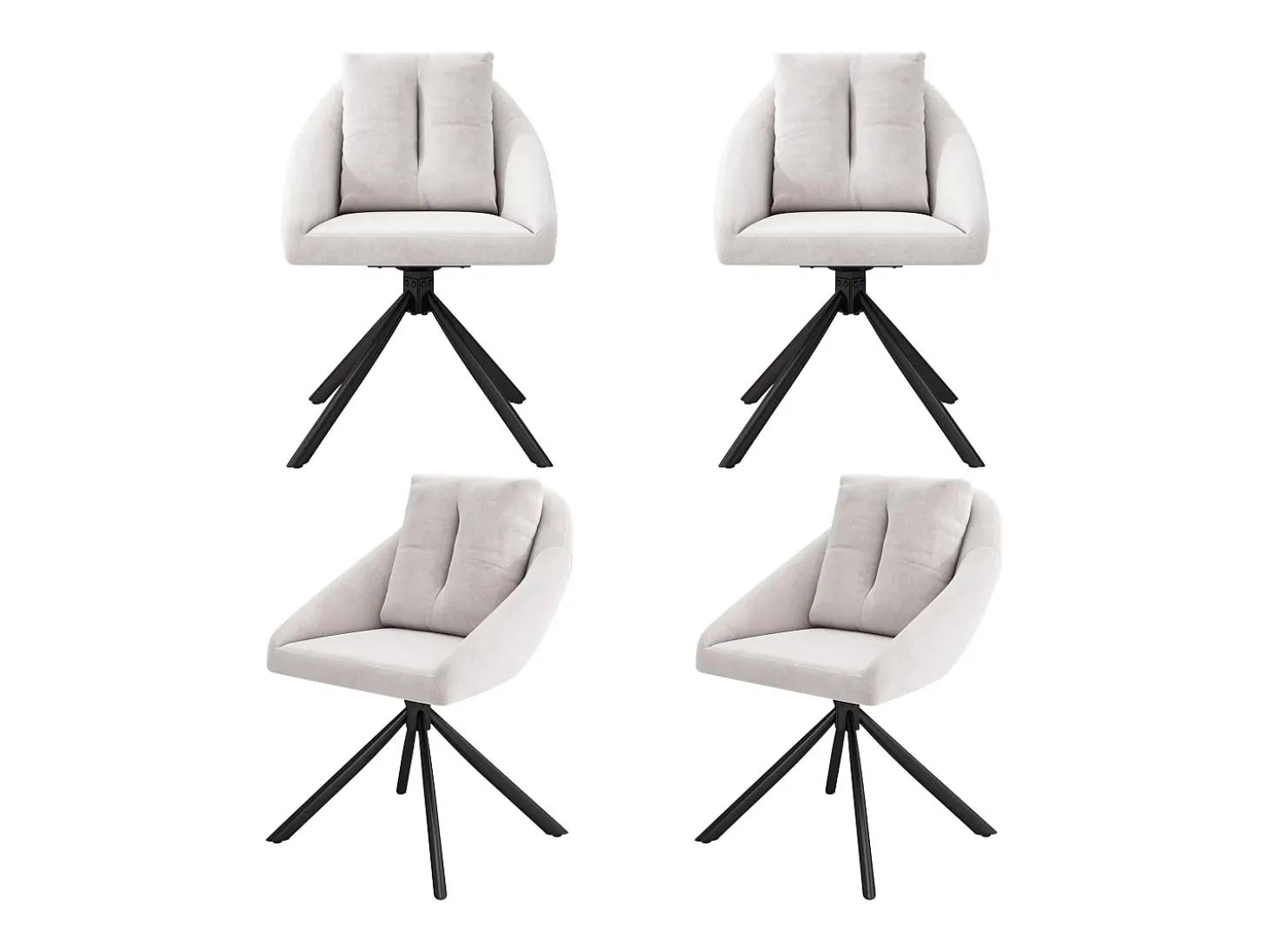 Juego de 4 sillas de comedor giratorias de terciopelo beige con respaldo tapizado y patas de metal negro