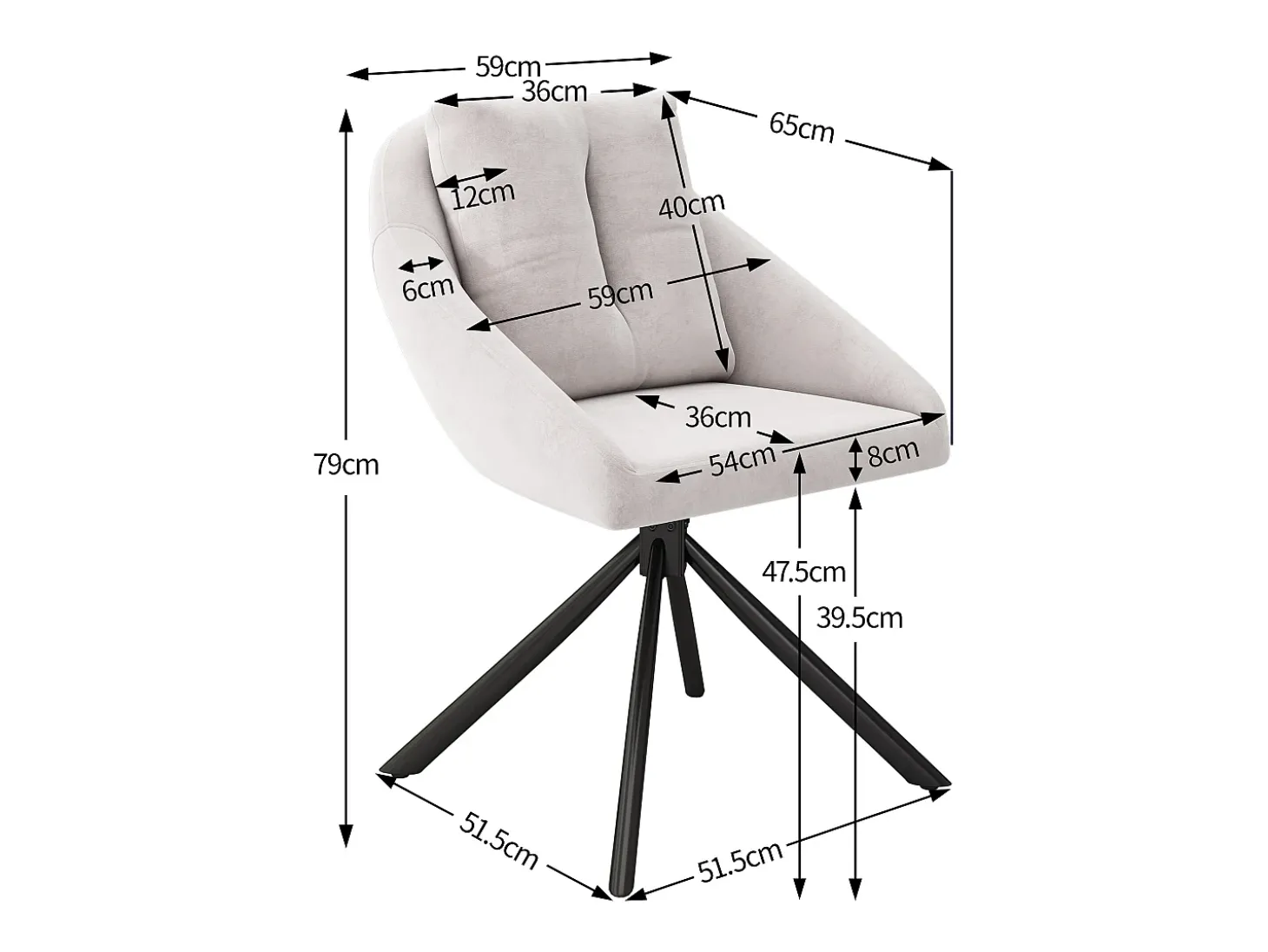 Juego de 4 sillas de comedor giratorias de terciopelo beige con respaldo tapizado y patas de metal negro