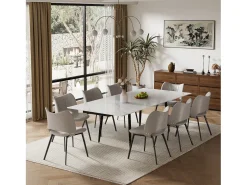 Juego de 2 sillas de comedor de estilo mid-century en piel sintética, con cojín suave y patas metálicas, ideales para salón y comedor, color arena (2)