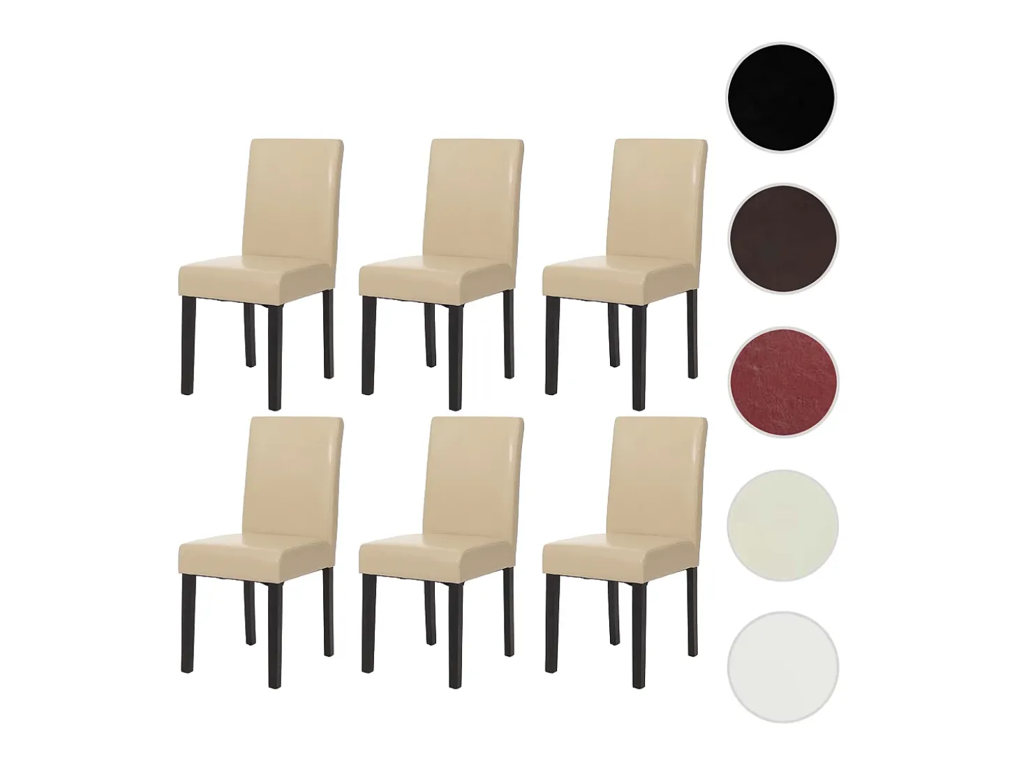 Juego de 6 sillas de comedor Littau de piel sintética, polipiel, crema, patas oscuras