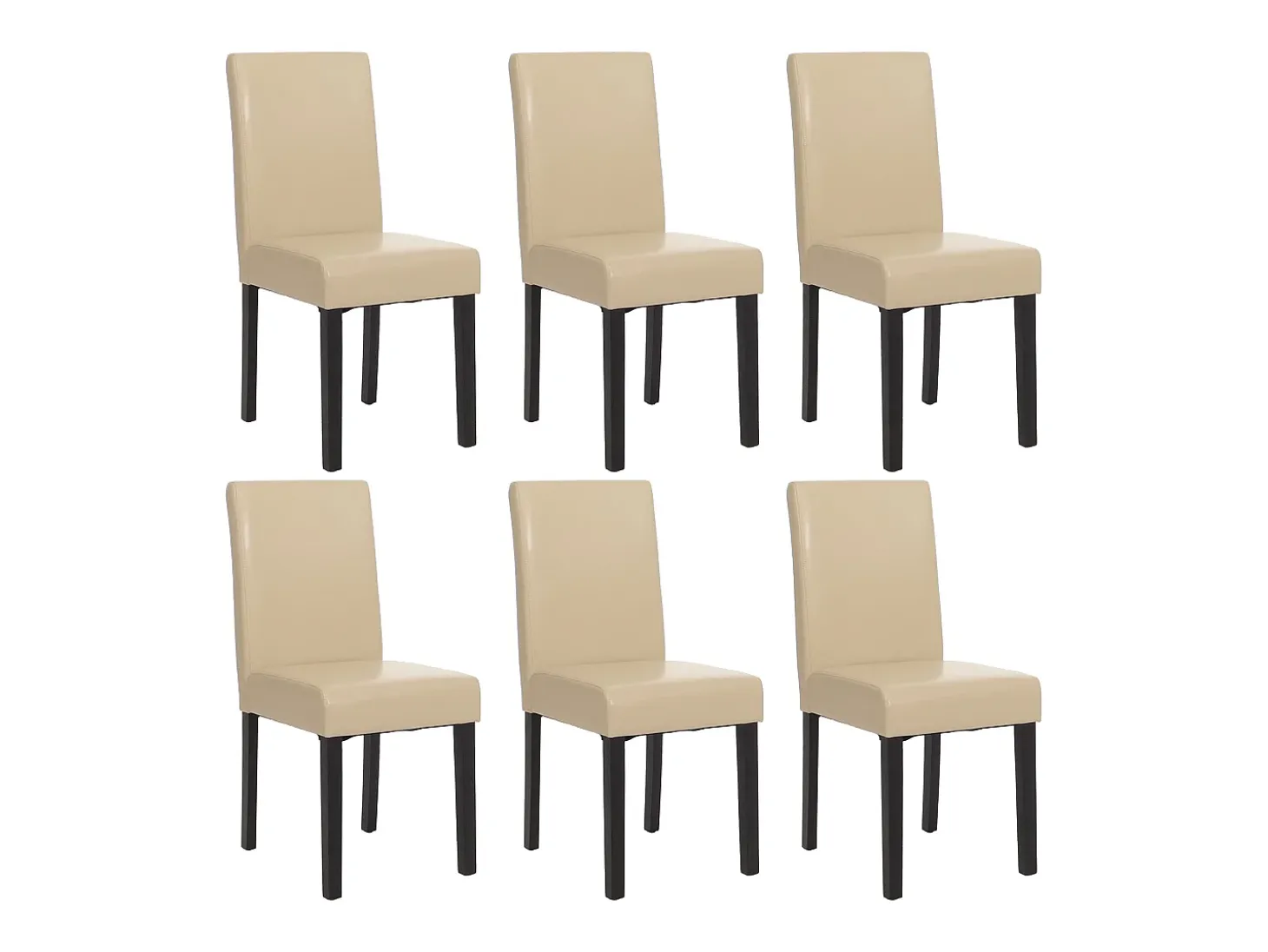 Juego de 6 sillas de comedor Littau de piel sintética, polipiel, crema, patas oscuras