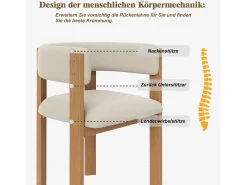 Juego de 4 sillas de comedor ergonómicas - 54,5 x 44 x 72,5 cm - con acolchado y patas de hierro - Franela - beige y natural
