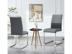 Juego de 2 sillas de comedor modernas con respaldo alto y patas tapizadas, respaldo de rayas cruzadas para comedor, cocina y oficina, color gris