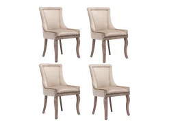 Juego de 4 sillas de comedor de lujo - Terciopelo y madera maciza - Decoración con remaches - Beige