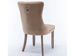 Juego de 2 sillas de comedor en terciopelo caqui con tachuelas decorativas y respaldo acolchado