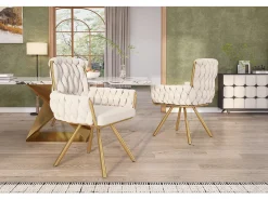 Juego de 2 sillas de comedor con diseño de rombos, sillón giratorio con 4 patas de metal, terciopelo beige (L64,77 x An63,5 x Al50,8 cm)