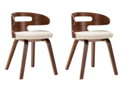 Juego de 2 sillas de comedor de madera curvada color crema y piel sintética.