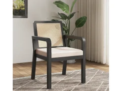 Juego de 2 sillas de comedor/vestidor de terciopelo - 56 x 57 x 83 cm - con respaldo de ratán - madera - negro
