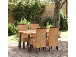 Juego de 4 sillas de comedor de ratán natural marrón