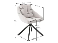 Juego de 2 sillas de comedor giratorias de terciopelo beige con respaldo tapizado y patas de metal negro