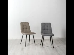 Juego de 4 sillas de comedor modernas "Eclisse" tapizadas en tela beige, 44x55 cm, 81h