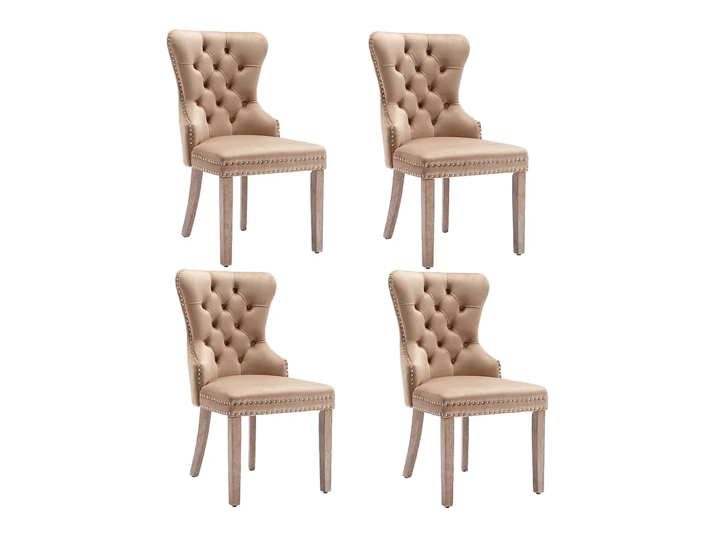 Juego de 4 sillas de comedor, diseño único con aro dorado, patas de madera maciza, tapizado de terciopelo, color marrón (53x46,5x95 cm)