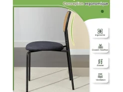 Juego de 2 sillas de comedor modernas con respaldo de ratán y patas de metal para comedor y sala de estar, color negro (2 unidades)