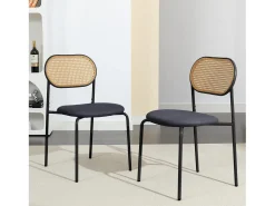 Juego de 2 sillas de comedor modernas con respaldo de ratán y patas de metal para comedor y sala de estar, color negro (2 unidades)
