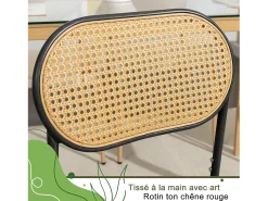 Juego de 2 sillas de comedor modernas con respaldo de ratán y patas de metal para comedor y sala de estar, color negro (2 unidades)