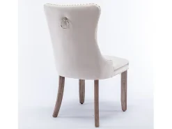 Juego de 2 sillas de comedor - Sillas con respaldo acolchado, patas de madera y ribete de tachuelas - terciopelo beige