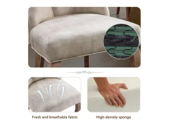 Juego de 4 sillas de comedor - Terciopelo y madera maciza - Respaldo con motivos de rombos - Beige claro