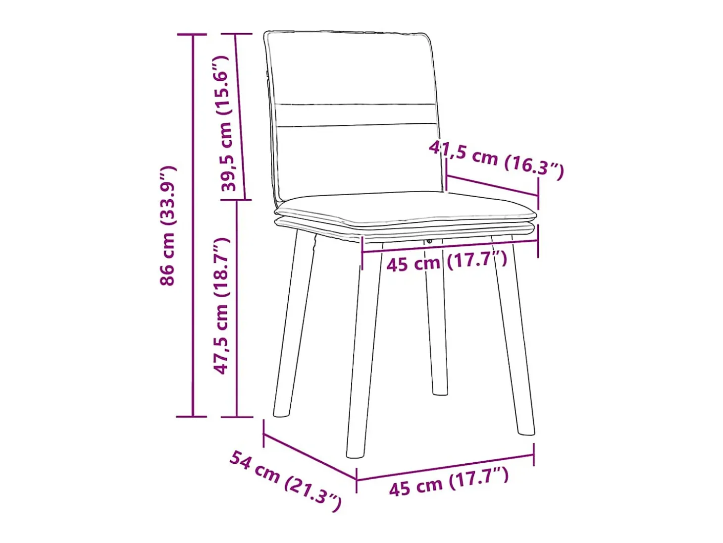 Juego de 6 sillas de comedor de tela negra