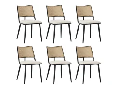 Juego de 6 sillas de comedor - 50 x 48 x 80 cm - asiento de poliuretano - respaldo de ratán - ratán - negro