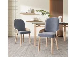Juego de 4 sillas de comedor de terciopelo - 45 x 43 x 90 cm - diseño de ratán - con 4 patas metálicas - gris