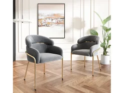 Juego de 4 sillas de comedor, diseño elegante, terciopelo, patas de metal, gris (59,69 x 59,69 x 55,88 cm)