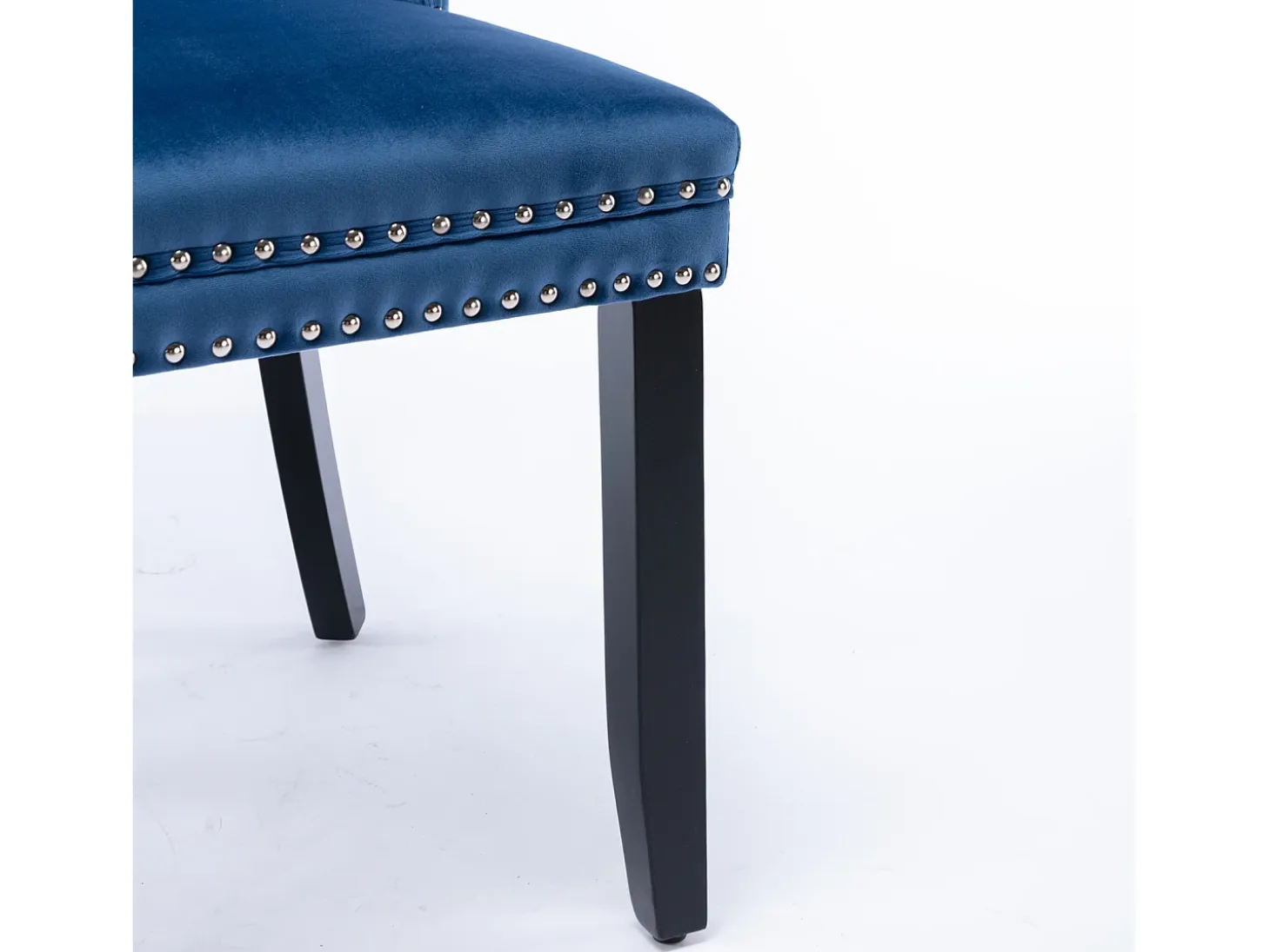Juego de 2 sillas de comedor - Sillas con respaldo acolchado, patas de madera y ribete de tachuelas - terciopelo azul