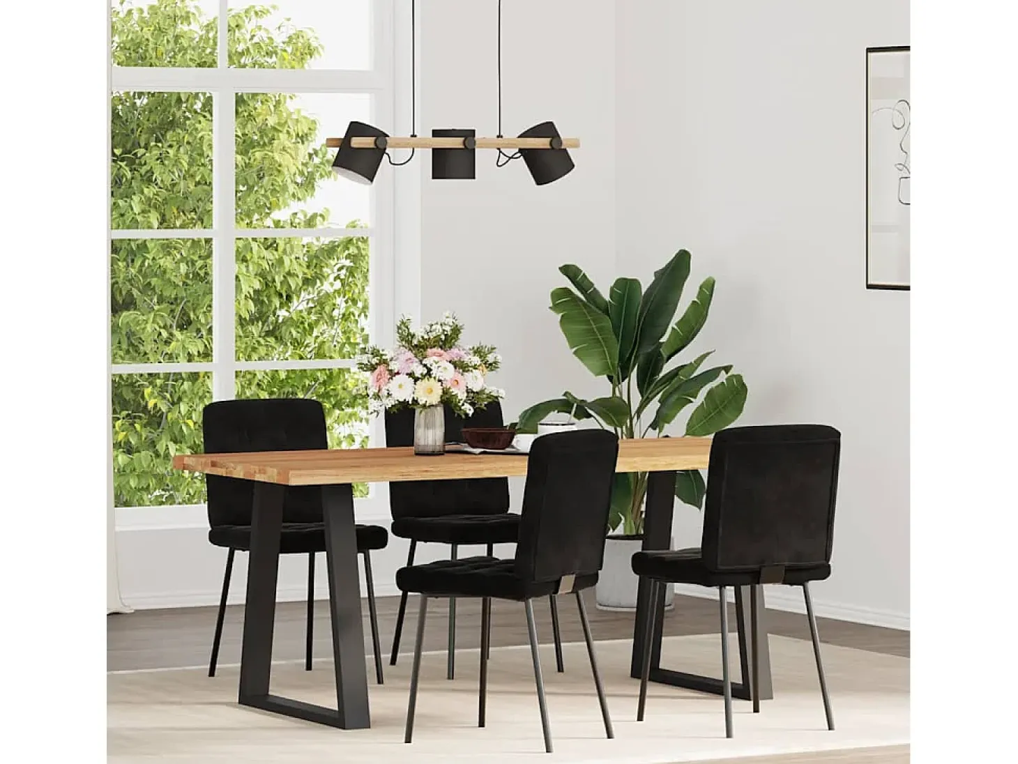 Juego de 4 sillas de comedor de terciopelo negro