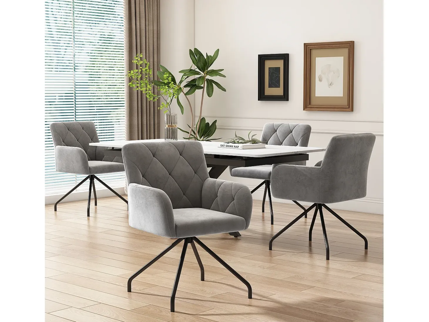 Juego de 2 sillas de comedor de terciopelo - 85 x 49 x 49 cm - sillón tapizado con 4 patas de metal - con soporte lumbar - gris